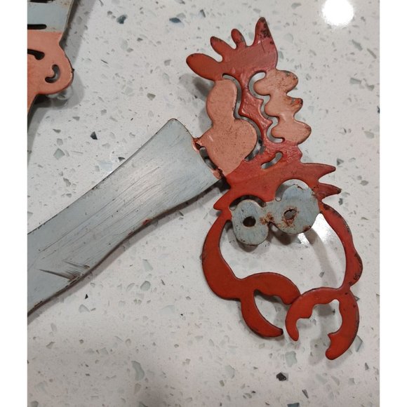 Laser Cut Metal Art Chef w/ Fork VS Lobster Towel Hooks 15" Rustic Shop Decor - Picture 2 of 16